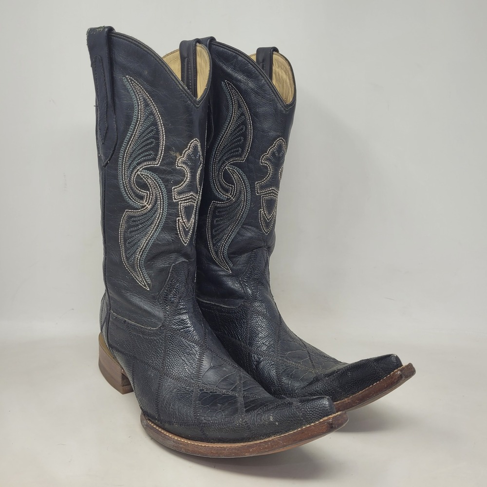 Arango Boots 7.5 Black Ostrich Leather Western Cowboy Pointed J Toe Mexico Rodeo